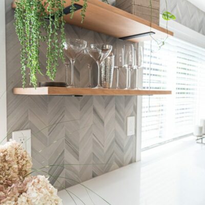 Herringbone Marble Tile Backsplash